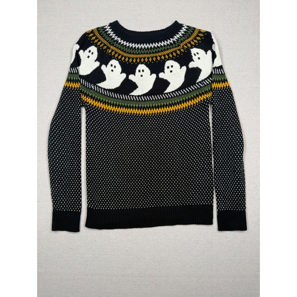ModCloth Womens Ghost Fair Isle Halloween Sweater Black Cotton Knit Small